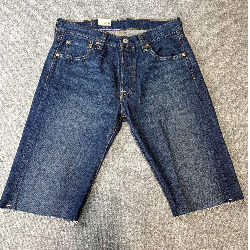 NWT Levi's 501 Dark Wash Cut Off Denim Shorts / Jorts Raw Hem Zipper Closure